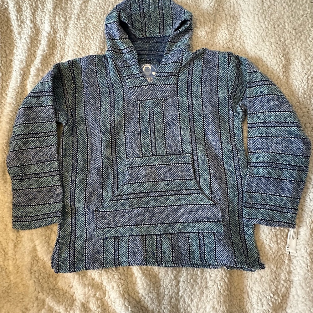 Men's Blue Striped Baja Hoodie Sweatshirt